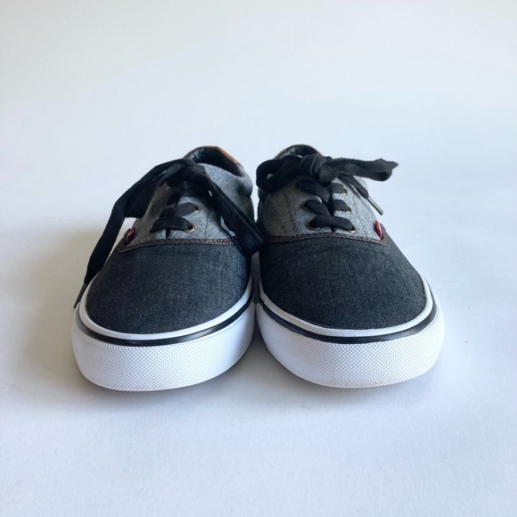 Men’s Levi’s Grey Fabric Tan Leather Rubber Outsole Low Top Sneakers size 9.5 - Picture 7 of 11